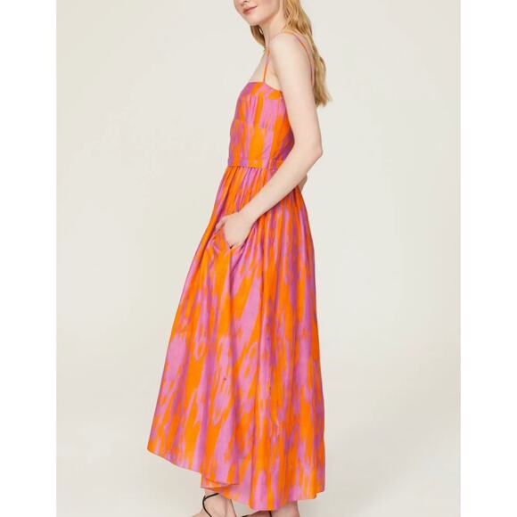 Maria Cher Pink Midi Slip Dress XS Smocked Silk Vacation Romantic Sundress $500 - Picture 2 of 14